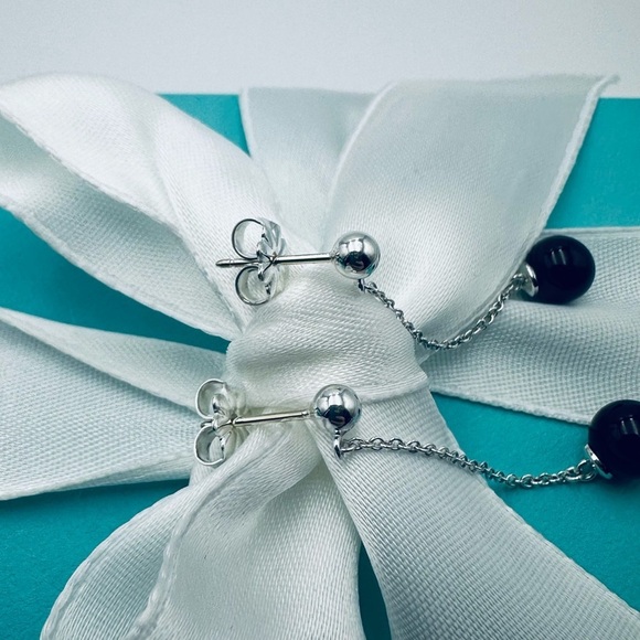 Retired Tiffany & Co. Ziegfeld Onyx Drop Earrings Sterling Silver with Packaging - Picture 6 of 12